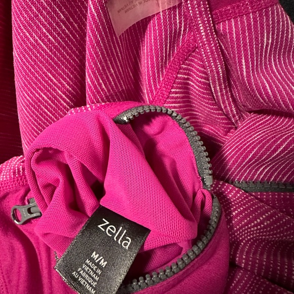 Zella Fuchsia/White Stripes Hooded Jacket *2 Way Zipper size M - Picture 4 of 9